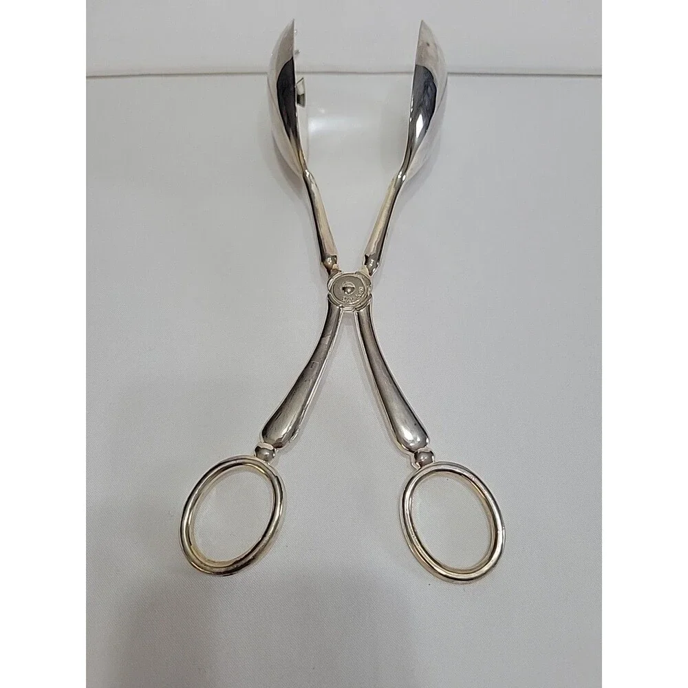 Vintage EP Zinc Alloy Silver Plated Scissor Style Salad Serving Tongs Hong Kong